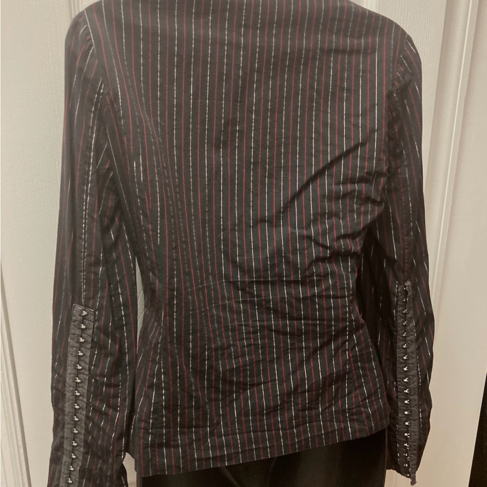 Vintage Le Chateau Black, Red & Silver Pinstriped Shirt - Picture 3 of 5